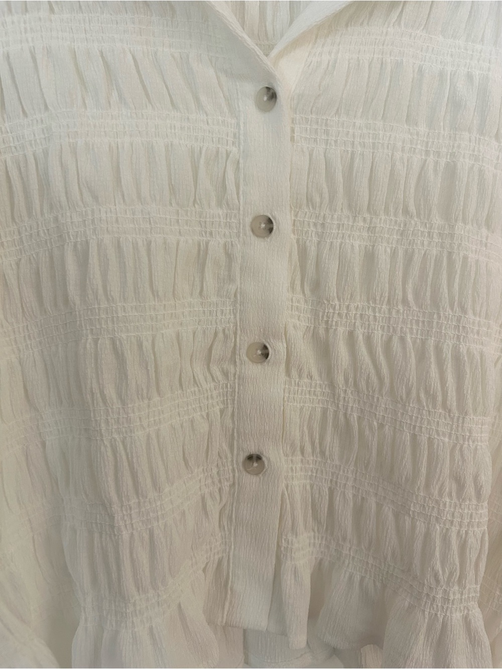 Maeve Smocked Button-Front Blouse in Ivory - Picture 7 of 7